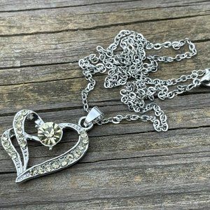 Fashion Women Necklace Silver Tone Chain Gold Tone Crystals Accent Heart Pendant